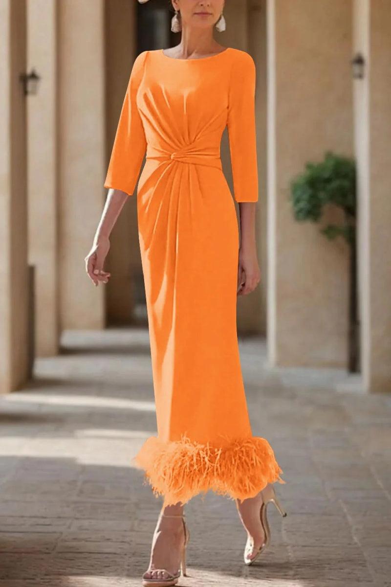 Sheath Column Scoop Neck Ankle Length Feather Mother Dresses CM0378 - COCOMELODY