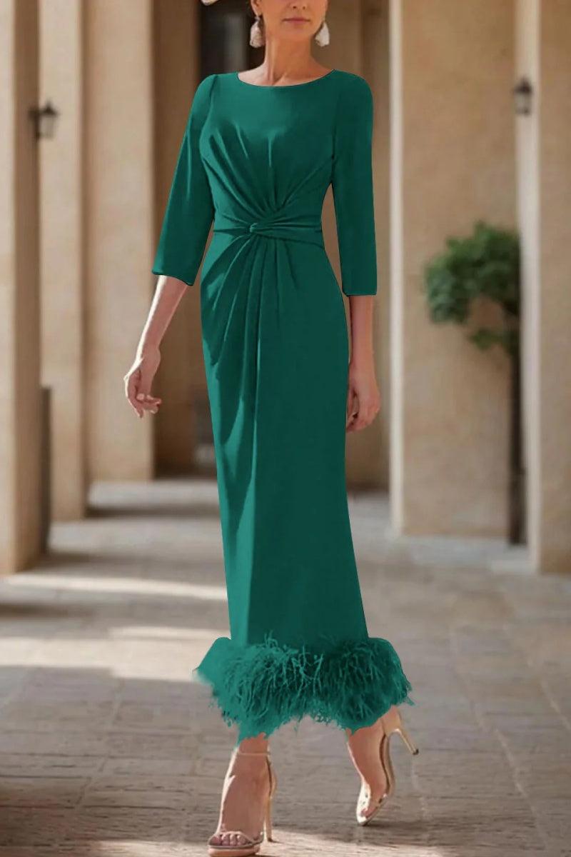 Sheath Column Scoop Neck Ankle Length Feather Mother Dresses CM0378 - COCOMELODY