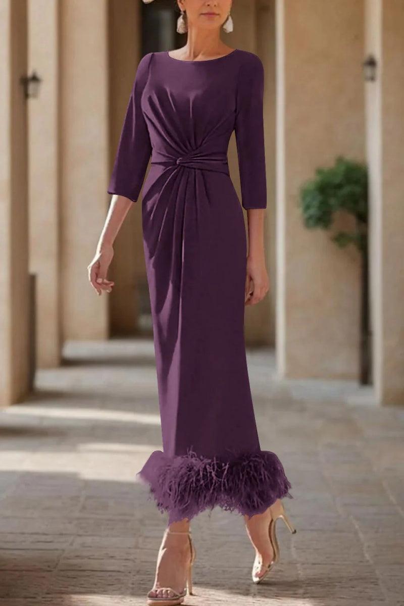 Sheath Column Scoop Neck Ankle Length Feather Mother Dresses CM0378 - COCOMELODY
