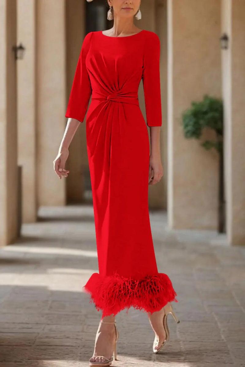 Sheath Column Scoop Neck Ankle Length Feather Mother Dresses CM0378