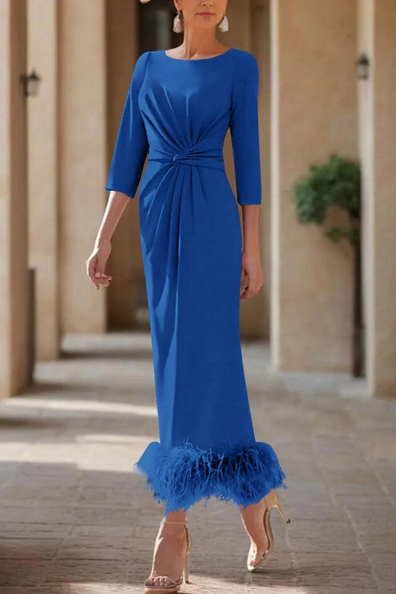 Sheath Column Scoop Neck Ankle Length Feather Mother Dresses CM0378 - COCOMELODY