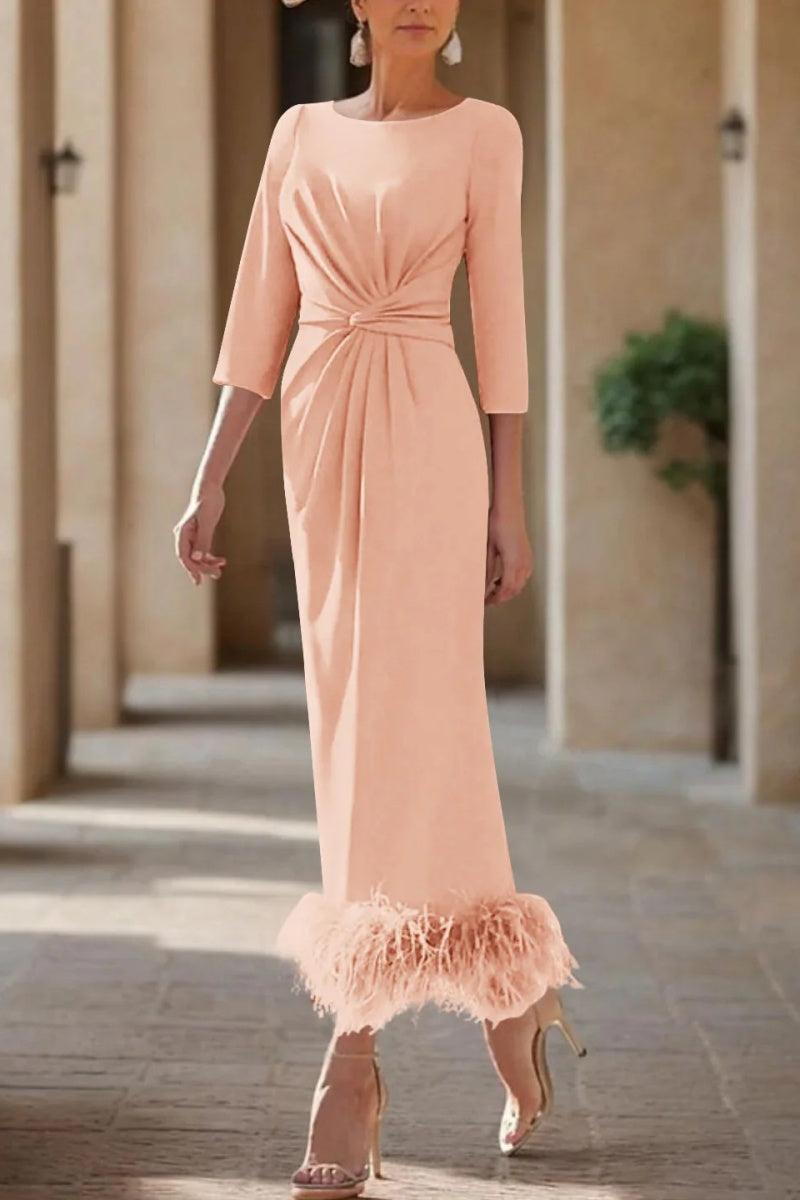 Sheath Column Scoop Neck Ankle Length Feather Mother Dresses CM0378