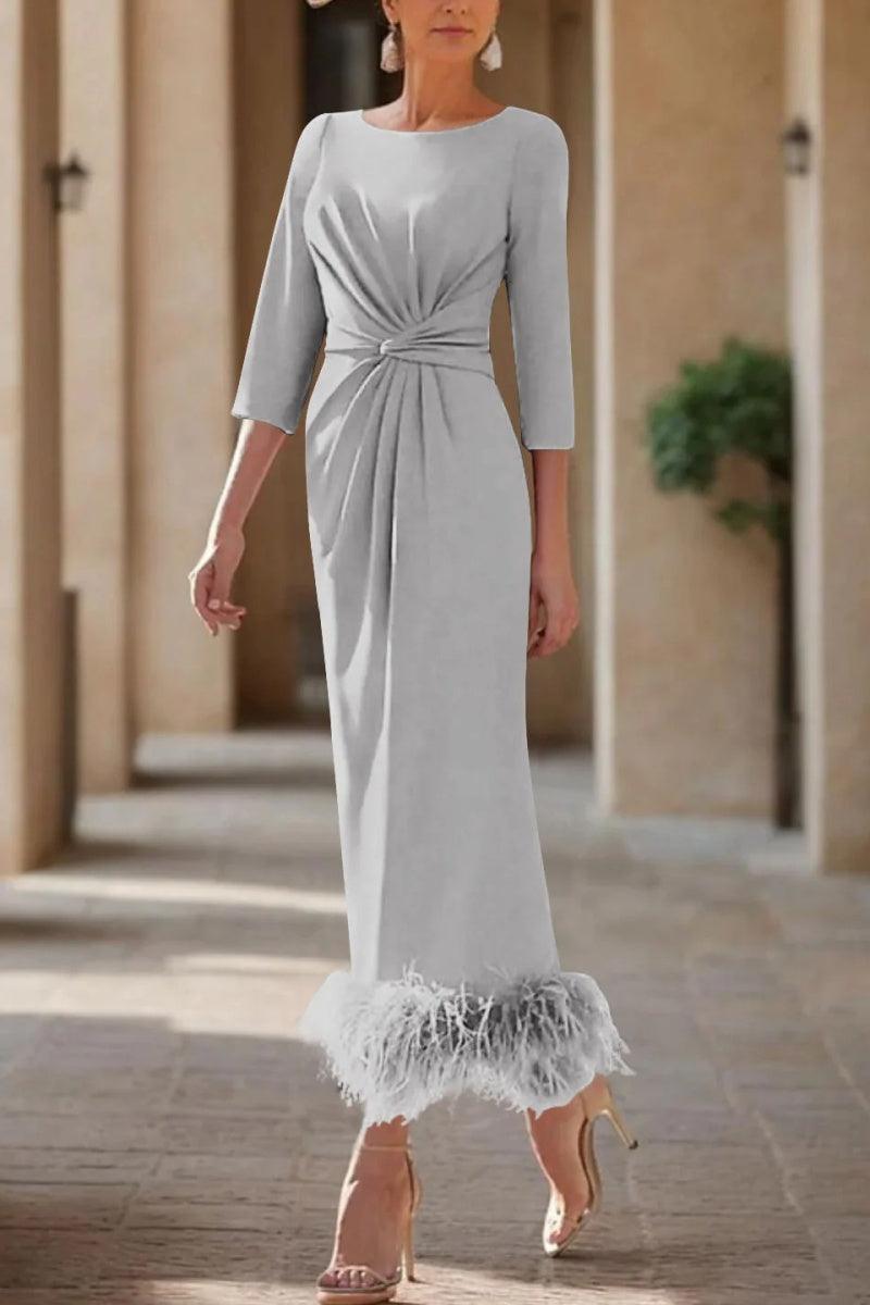 Sheath Column Scoop Neck Ankle Length Feather Mother Dresses CM0378 - COCOMELODY