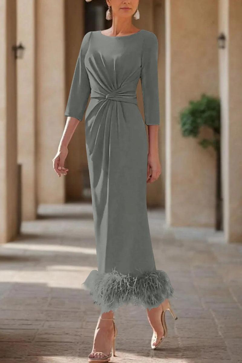 Sheath Column Scoop Neck Ankle Length Feather Mother Dresses CM0378 - COCOMELODY