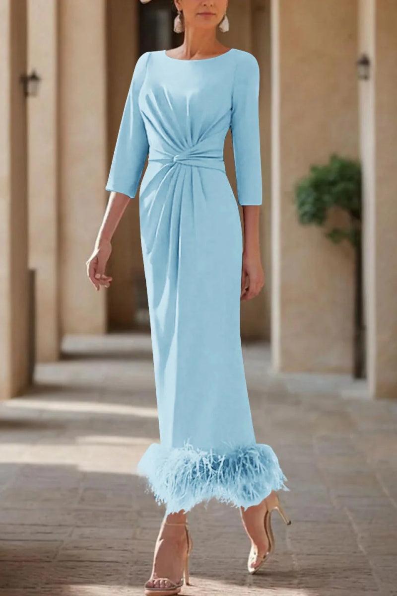 Sheath Column Scoop Neck Ankle Length Feather Mother Dresses CM0378 - COCOMELODY