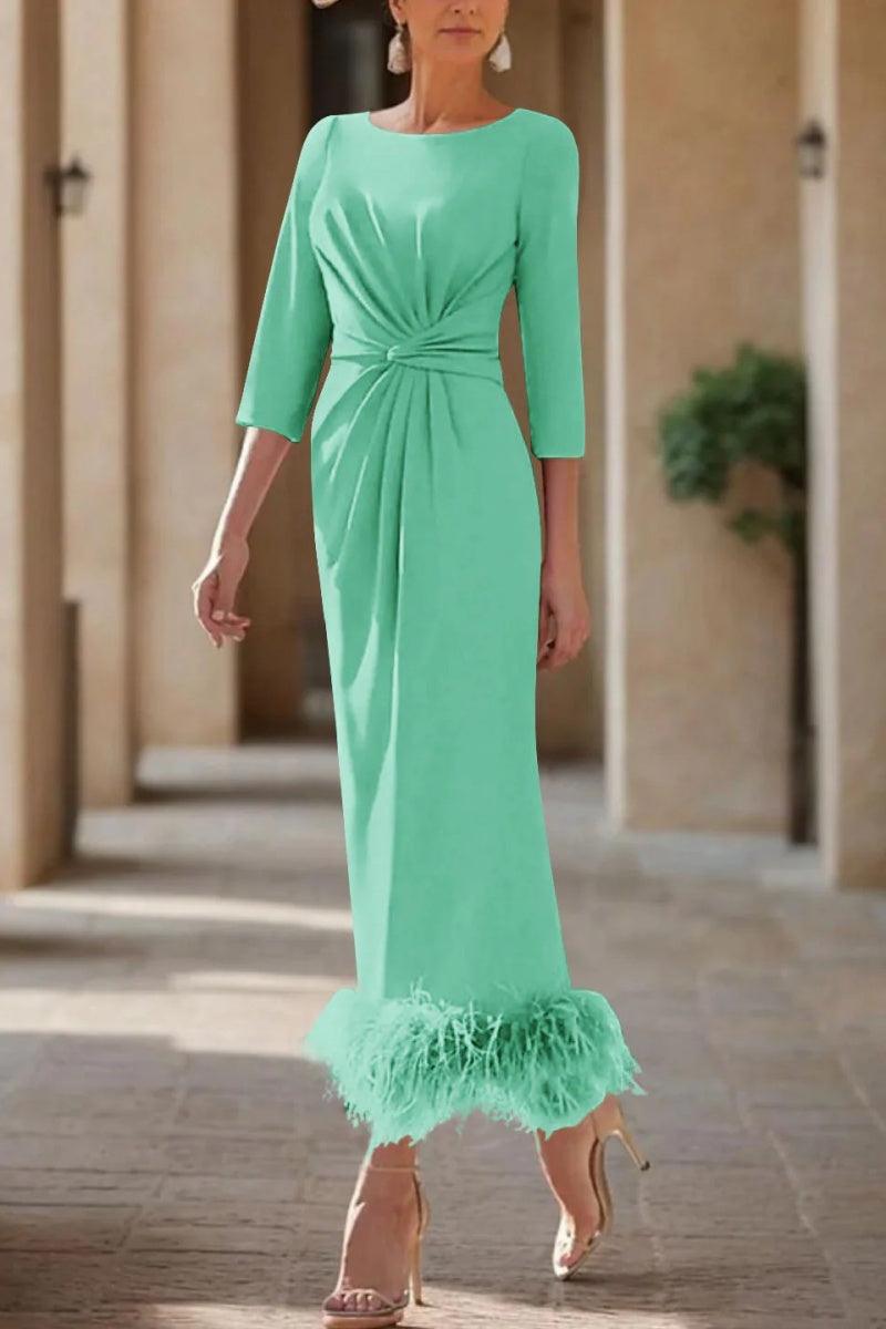 Sheath Column Scoop Neck Ankle Length Feather Mother Dresses CM0378 - COCOMELODY