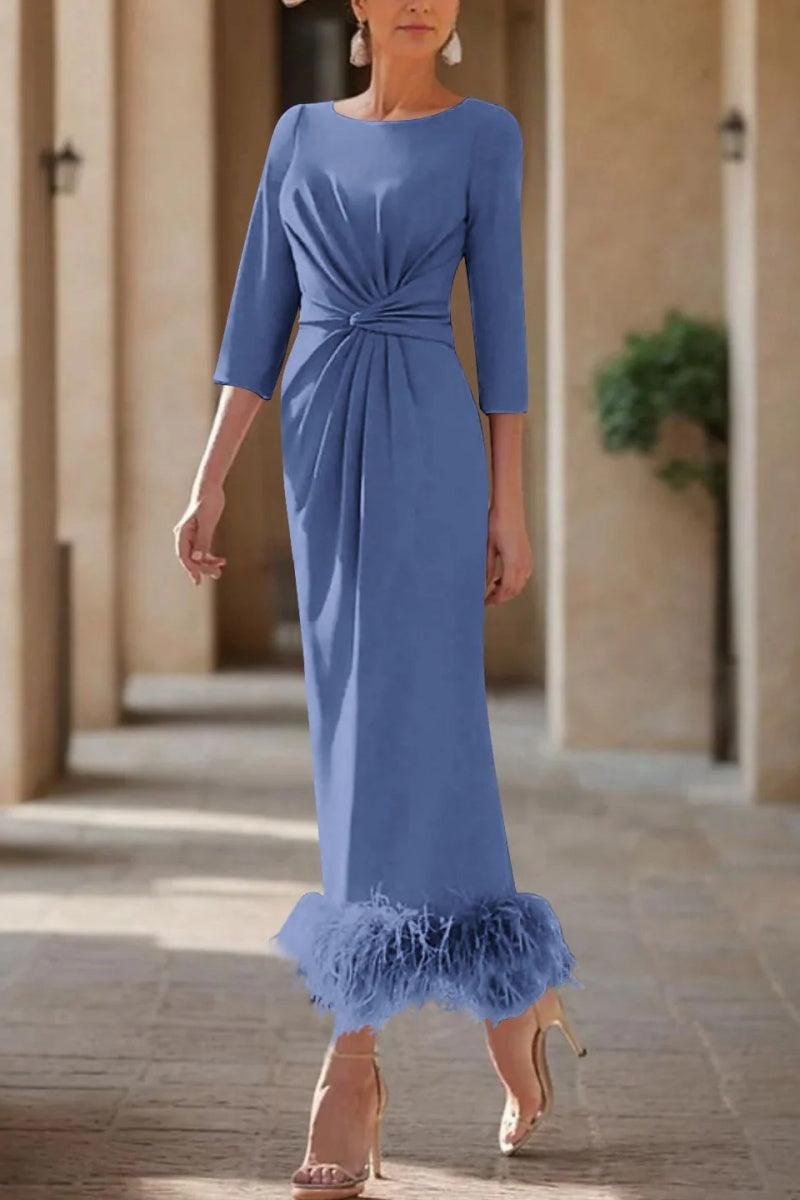Sheath Column Scoop Neck Ankle Length Feather Mother Dresses CM0378 - COCOMELODY