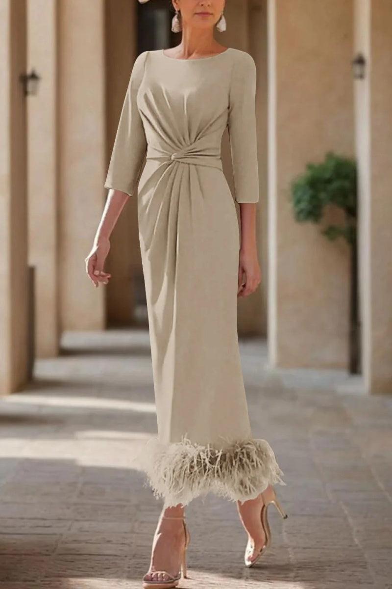 Sheath Column Scoop Neck Ankle Length Feather Mother Dresses CM0378 - COCOMELODY