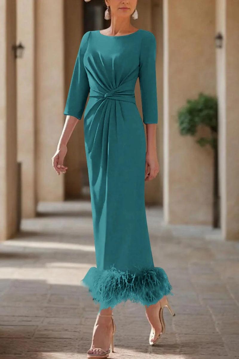 Sheath Column Scoop Neck Ankle Length Feather Mother Dresses CM0378 - COCOMELODY
