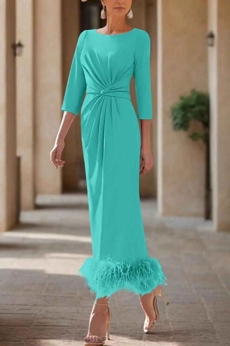 Sheath Column Scoop Neck Ankle Length Feather Mother Dresses CM0378