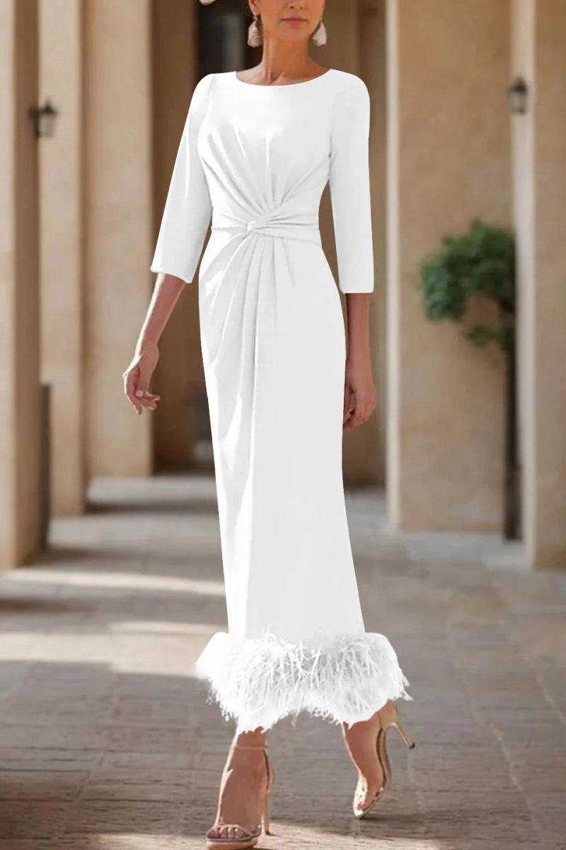 Sheath Column Scoop Neck Ankle Length Feather Mother Dresses CM0378 - COCOMELODY
