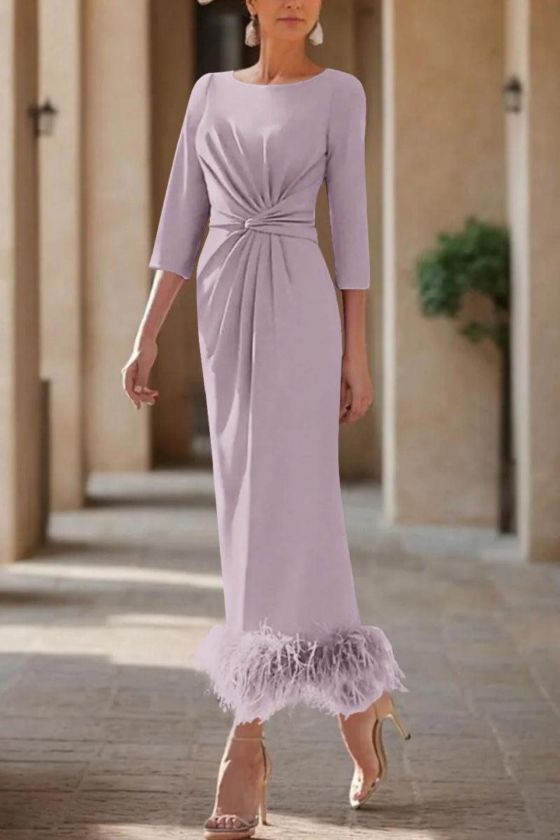 Sheath Column Scoop Neck Ankle Length Feather Mother Dresses CM0378 - COCOMELODY