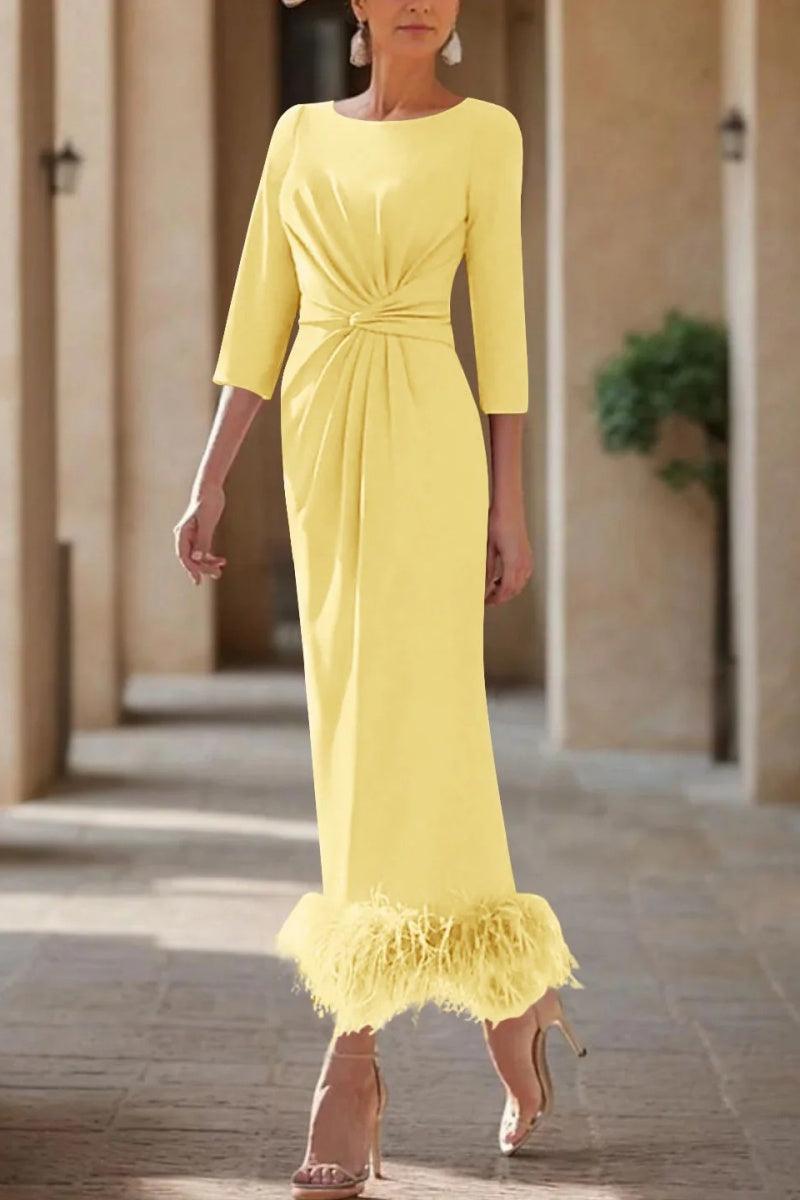 Sheath Column Scoop Neck Ankle Length Feather Mother Dresses CM0378 - COCOMELODY