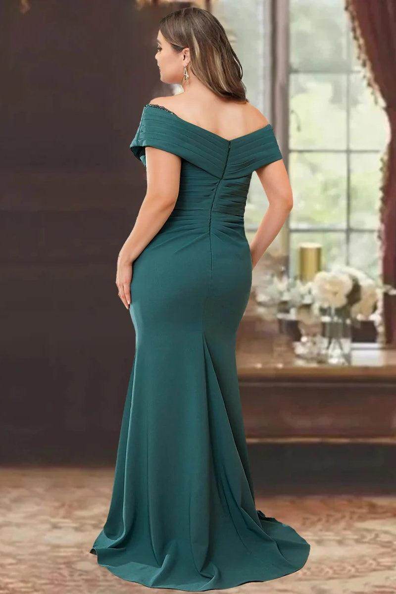 green off the shoulder mother of the bride dress Zapaka Women Plum Taffeta Long Sleeves Mother of the Bride Dress with Pockets Off the Shoulder Ruched A Line Wedding Guest Dress, Peacock Blue / US12
