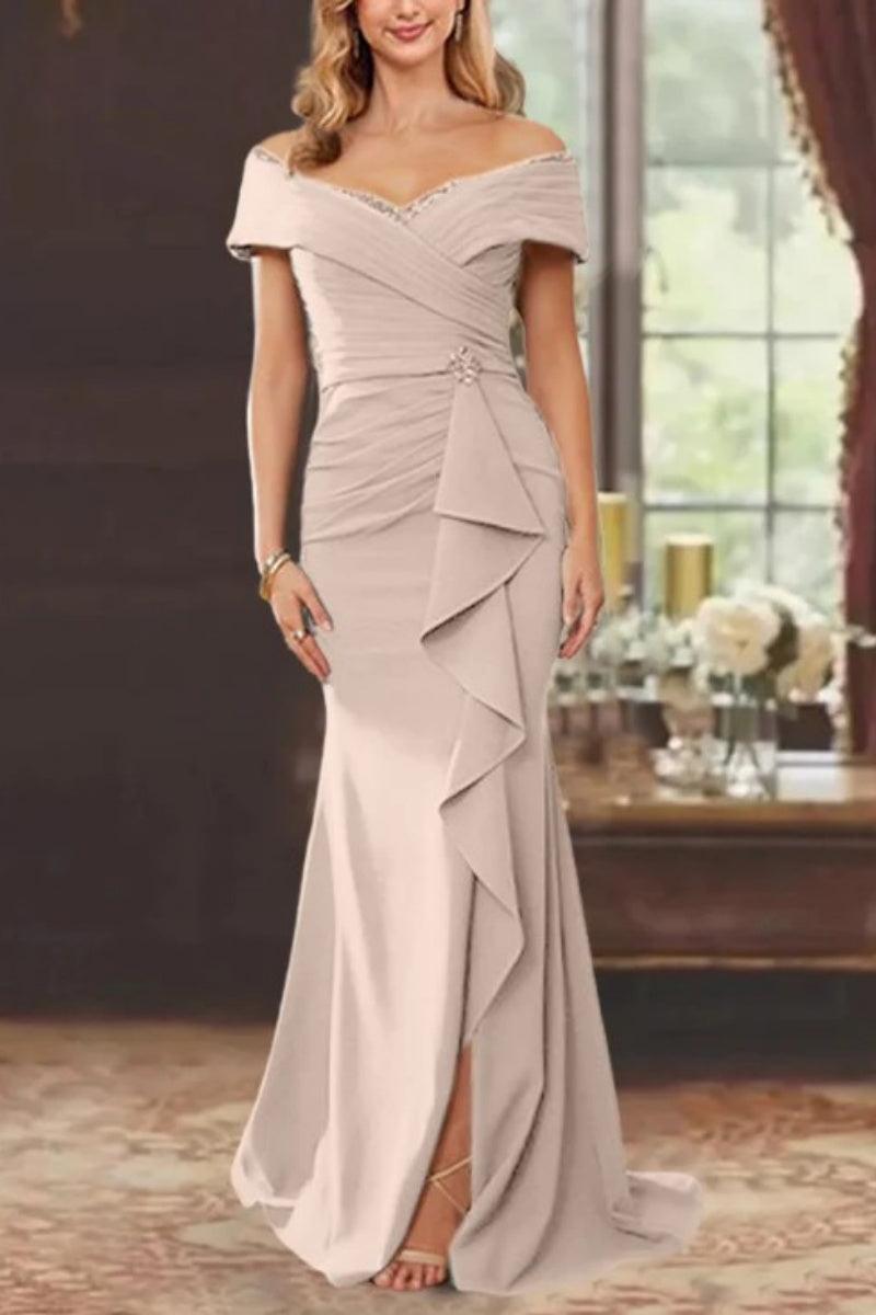 Sheath Off the Shoulder Sleeveless Floor Length Mother Dresses CM0379 - COCOMELODY