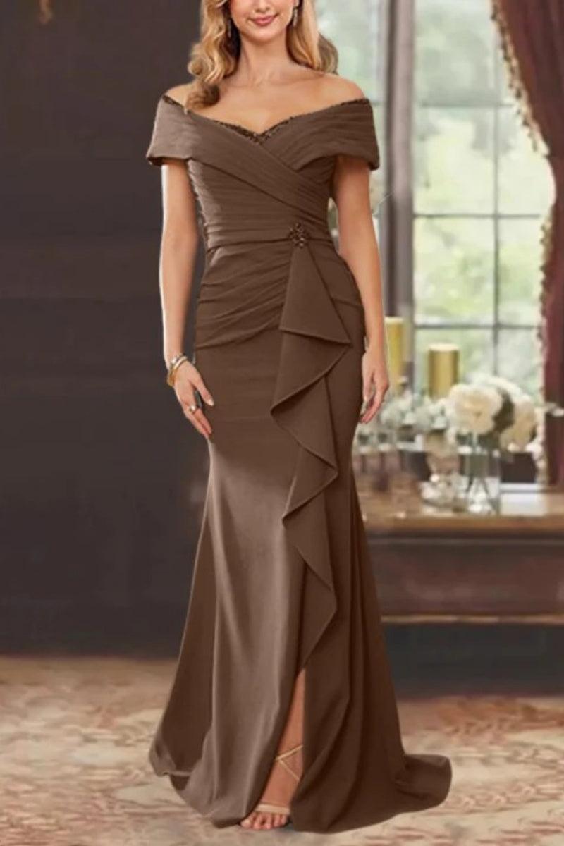 Sheath Off the Shoulder Sleeveless Floor Length Mother Dresses CM0379 - COCOMELODY