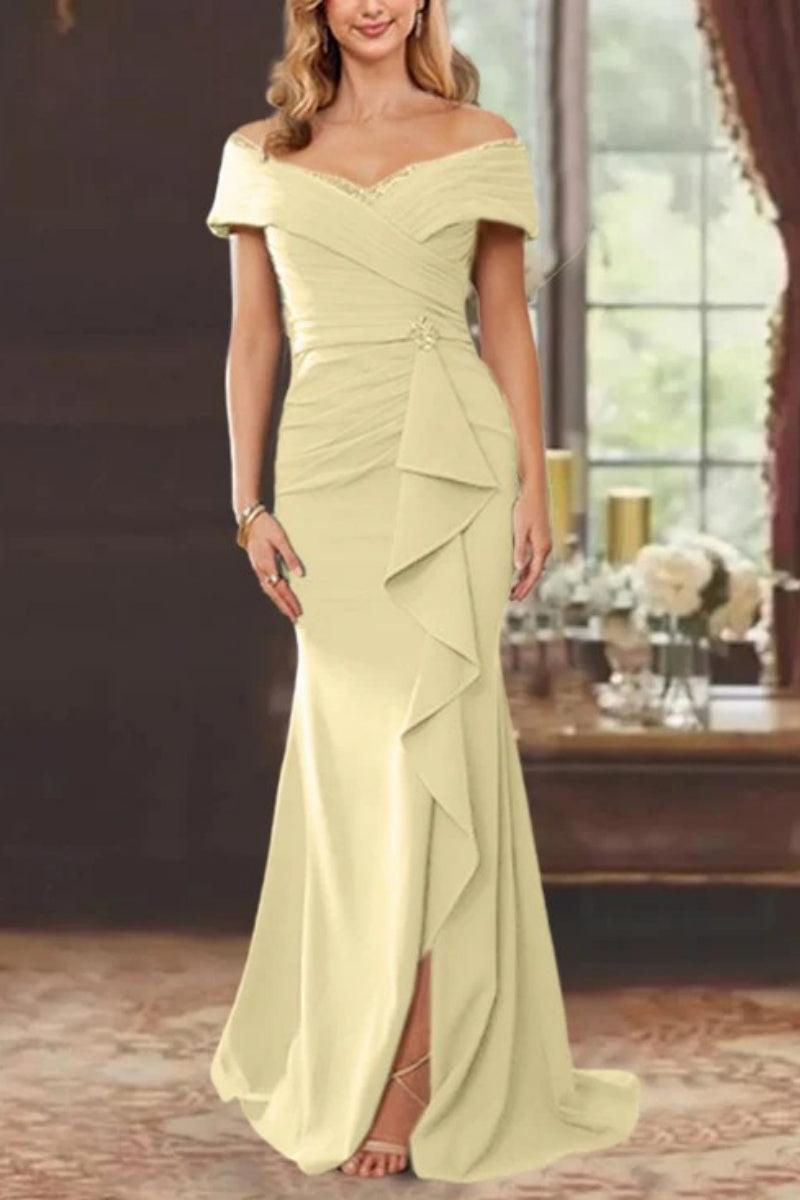 Sheath Off the Shoulder Sleeveless Floor Length Mother Dresses CM0379 - COCOMELODY