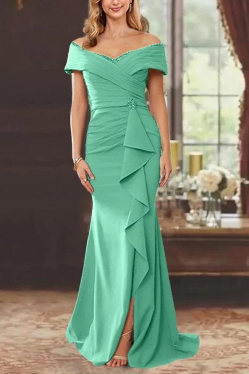 Sheath Off the Shoulder Sleeveless Floor Length Mother Dresses CM0379 - COCOMELODY