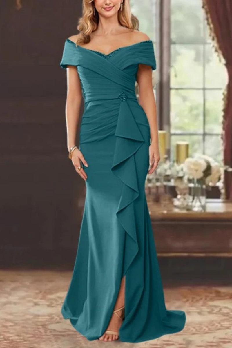 Sheath Off the Shoulder Sleeveless Floor Length Mother Dresses CM0379 - COCOMELODY