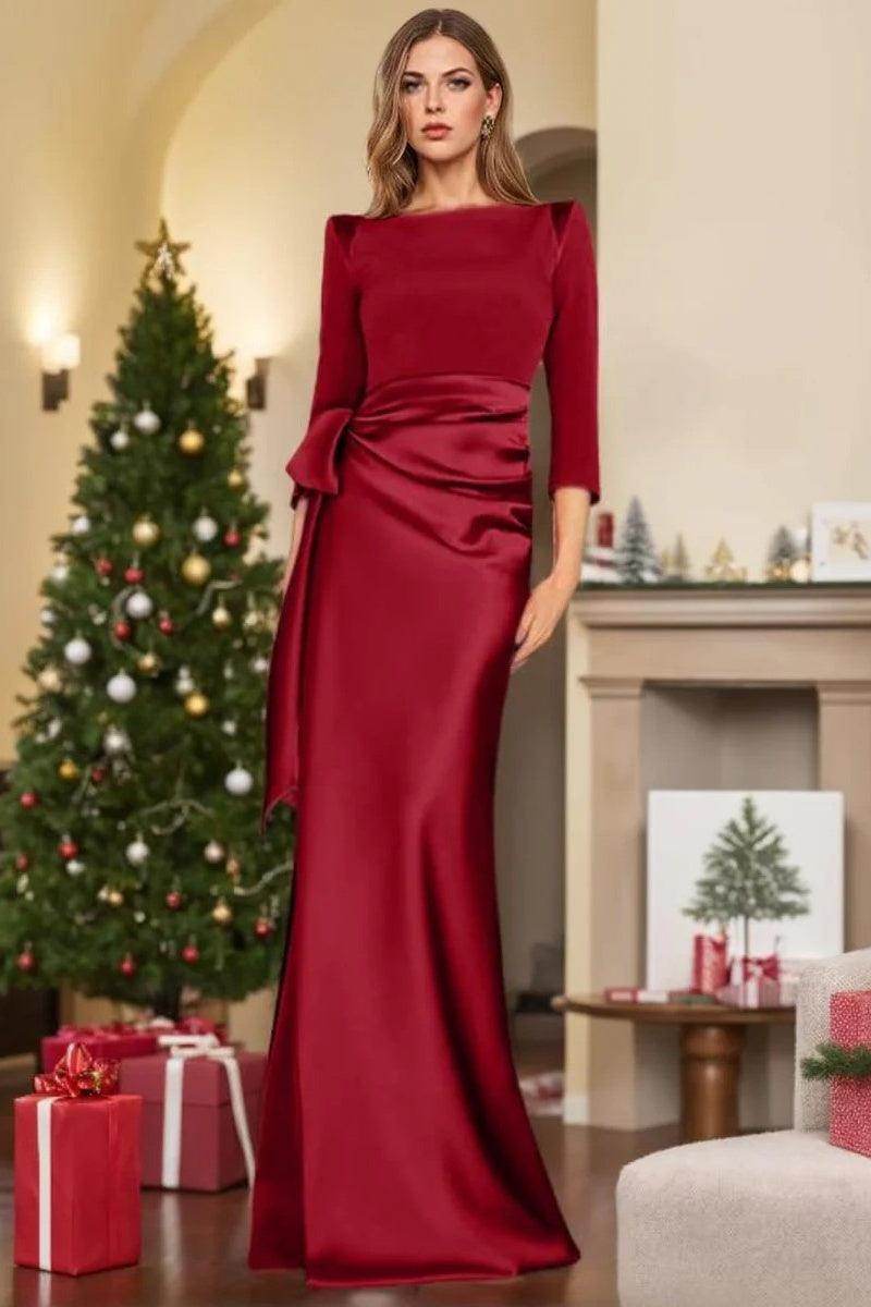 Elegant Mother Dress Sheath-Column Floor Length Satin Scoop Neck Bow Formal Gown COCOMELODY CM0380, M-Aqua Blue Elegant Mother Dress Sheath-Column Floor Length Satin Scoop Neck Bow Formal Gown COCOMELODY CM0380, M-Aqua Blue