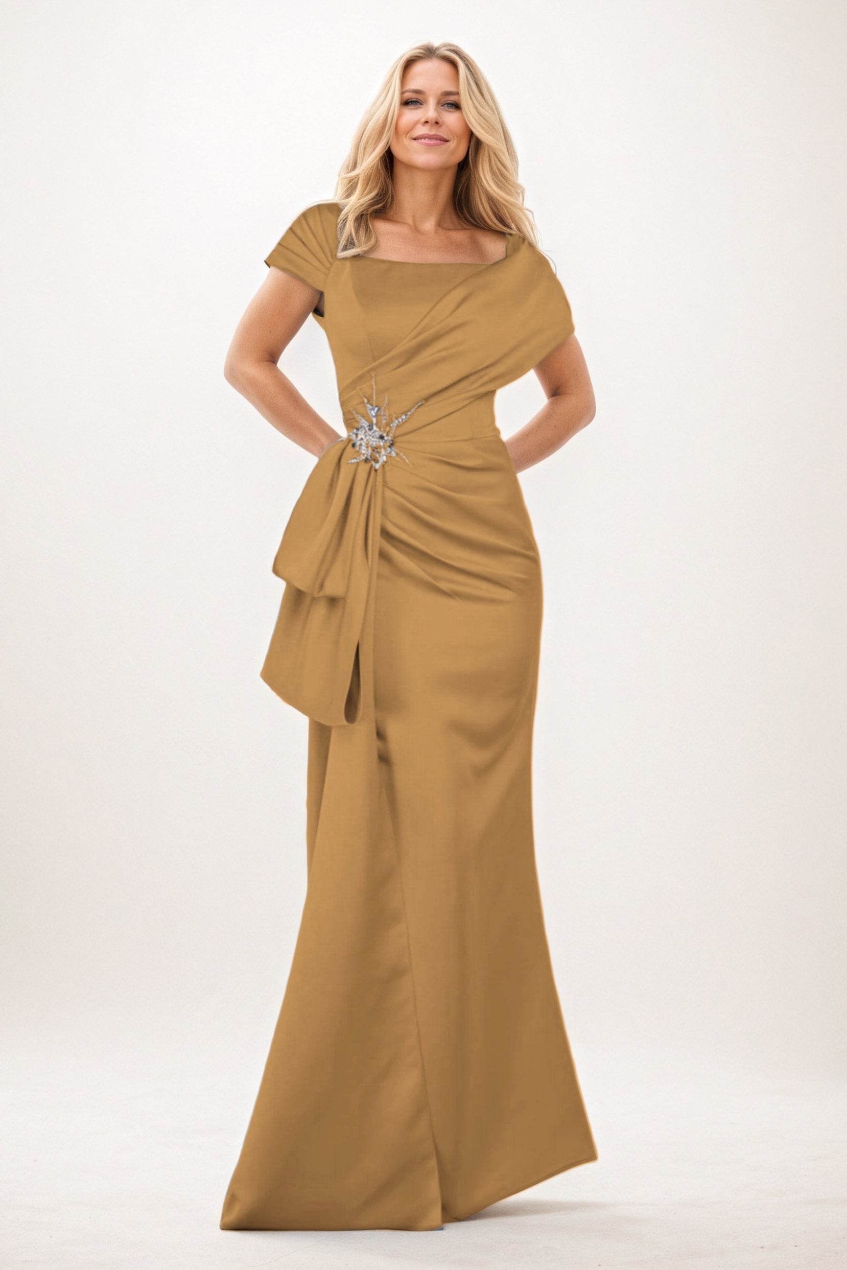 Trumpet-Mermaid Maxi Satin Mother of the Bride Dresses COCOMELODY CM0385, Gold Trumpet-Mermaid Maxi Satin Mother of the Bride Dresses COCOMELODY CM0385, Gold