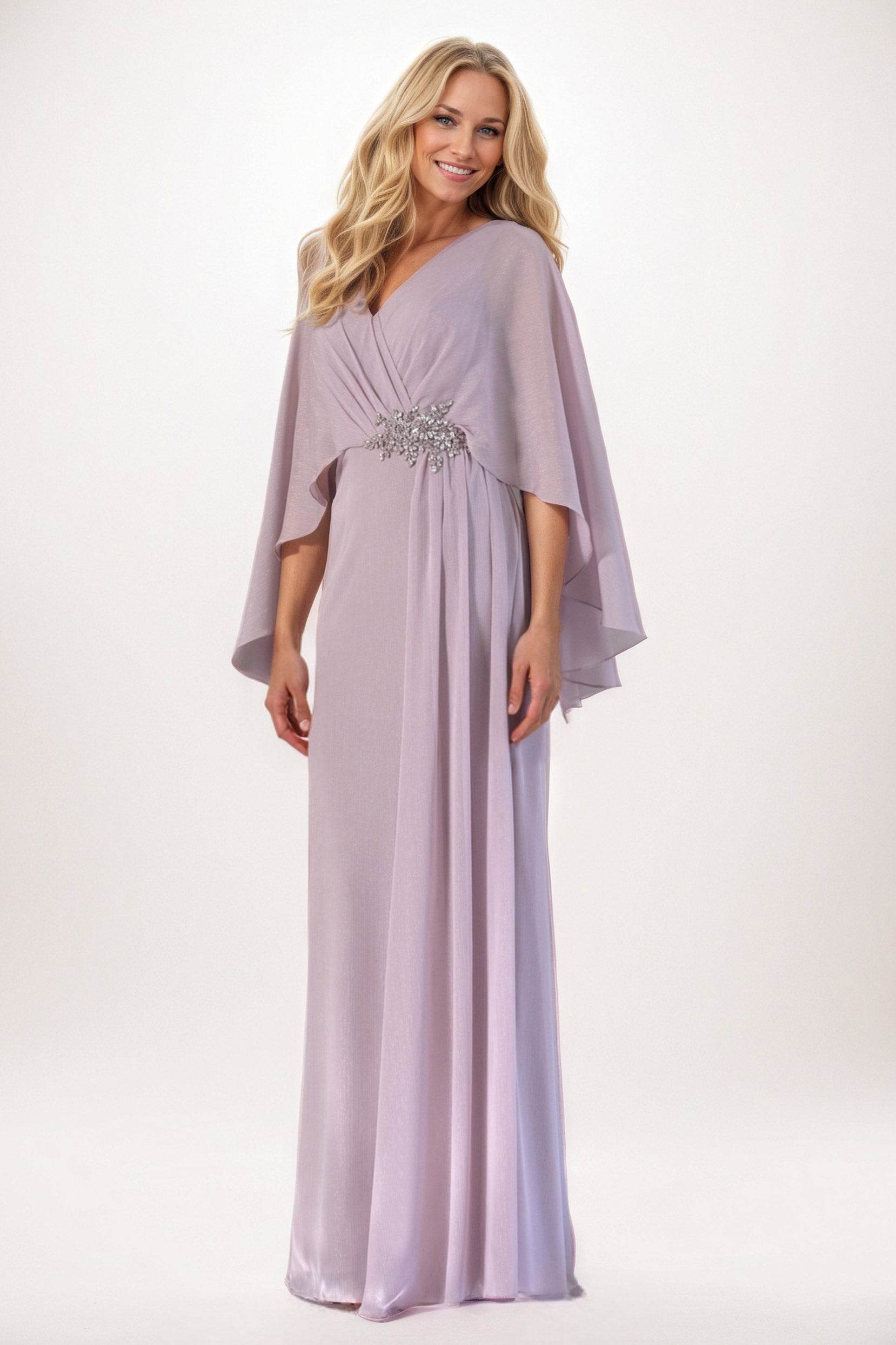 Beaded Waist Bell Sleeve Gown