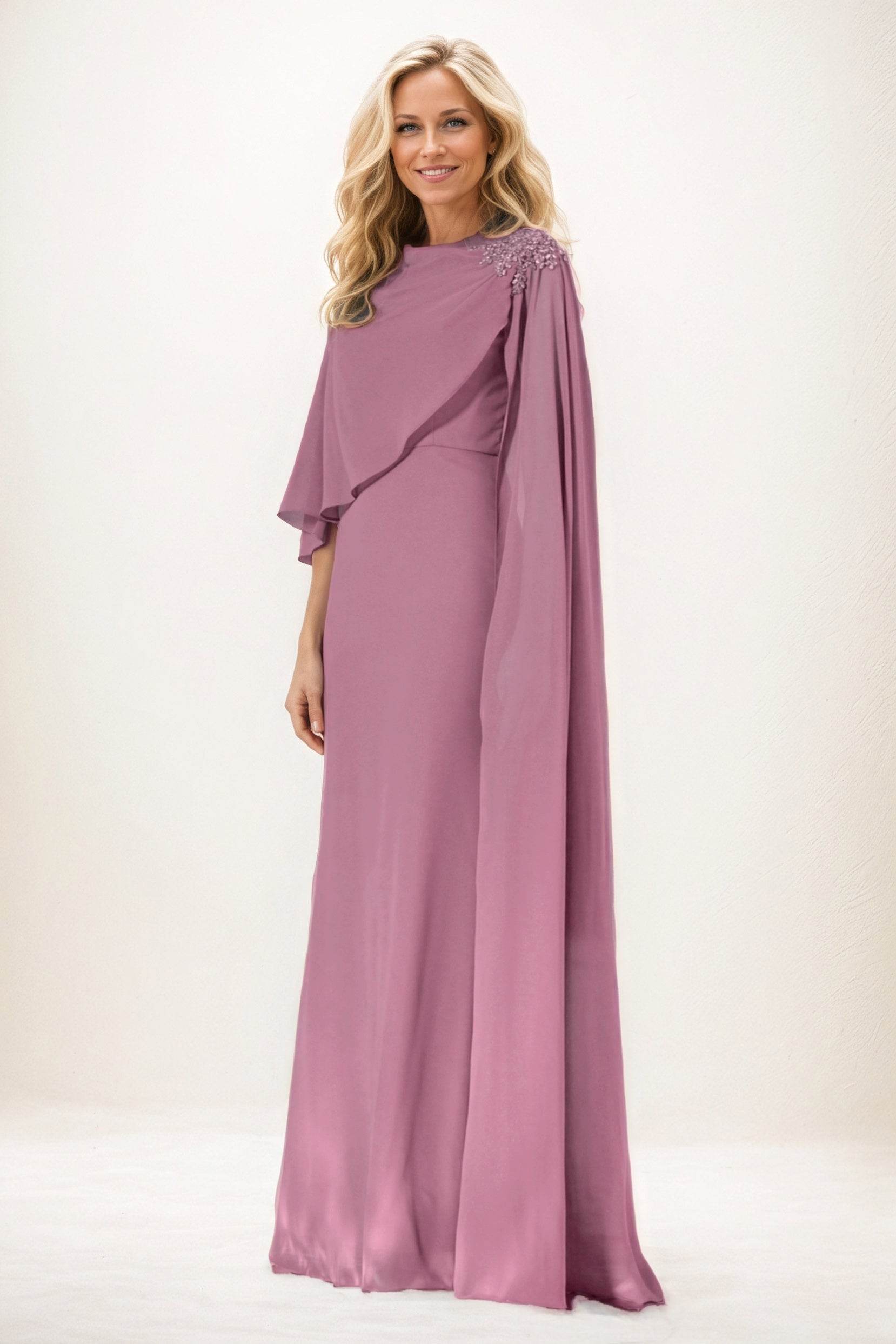 Sheath-Column Maxi Chiffon Mother of the Bride Dresses CM0388 - COCOMELODY
