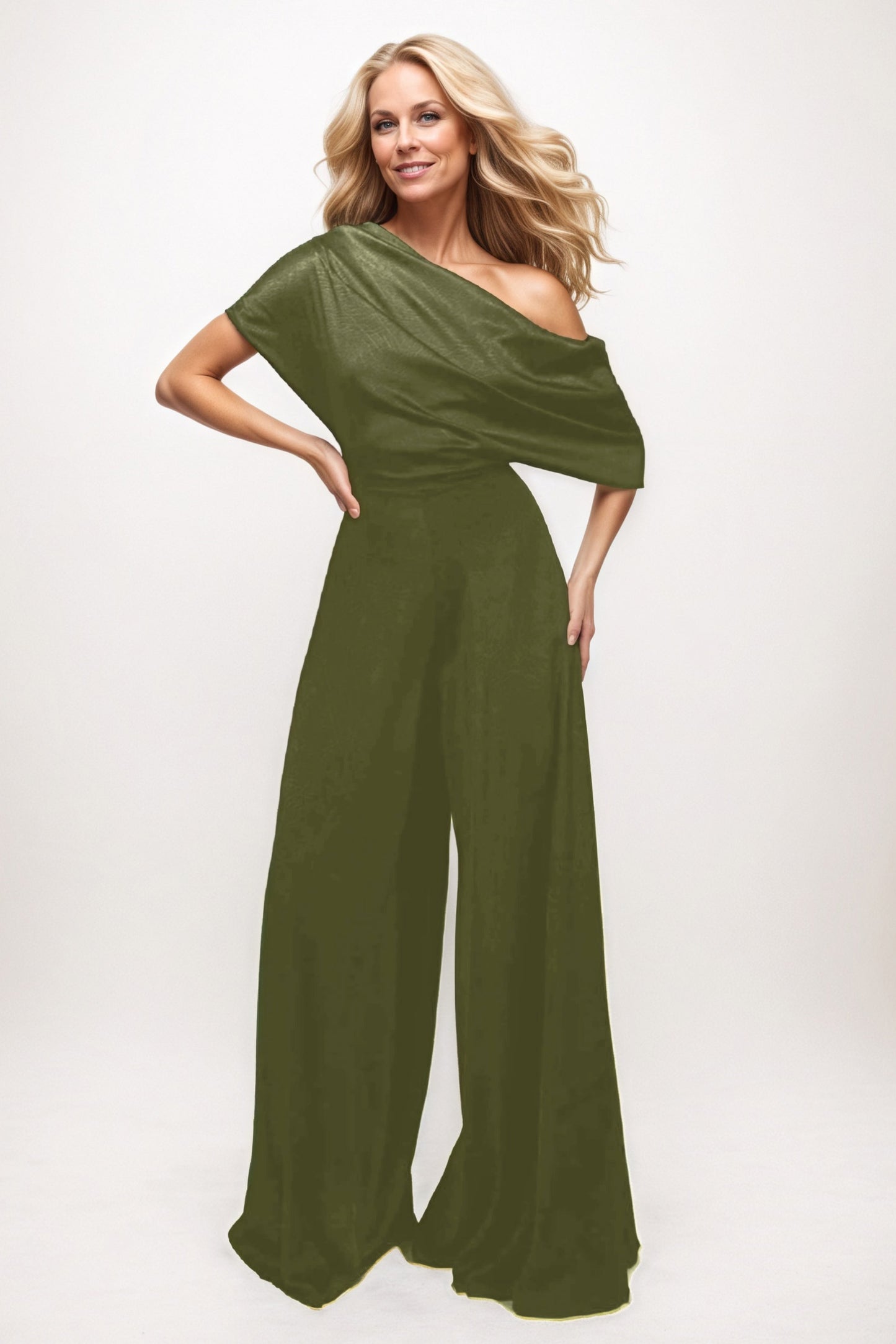 Jumpsuit Maxi Elastic Satin Chiffon Mother of the Bride Dresses CM0391