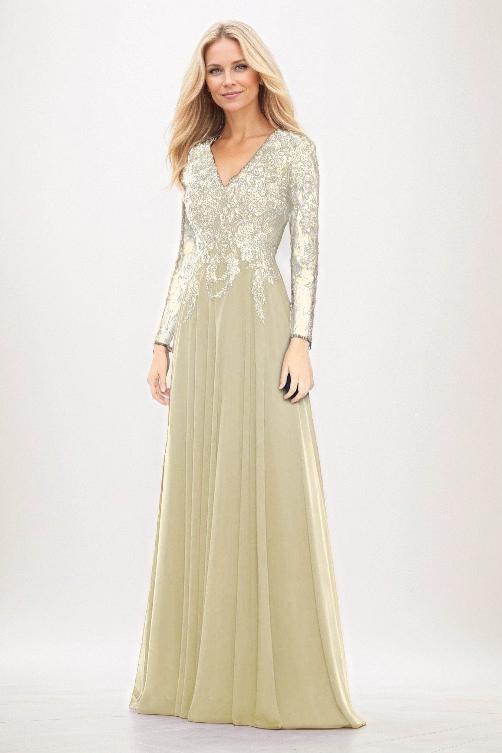 A-Line Maxi Chiffon Mother of the Bride Dresses CM0396 - COCOMELODY