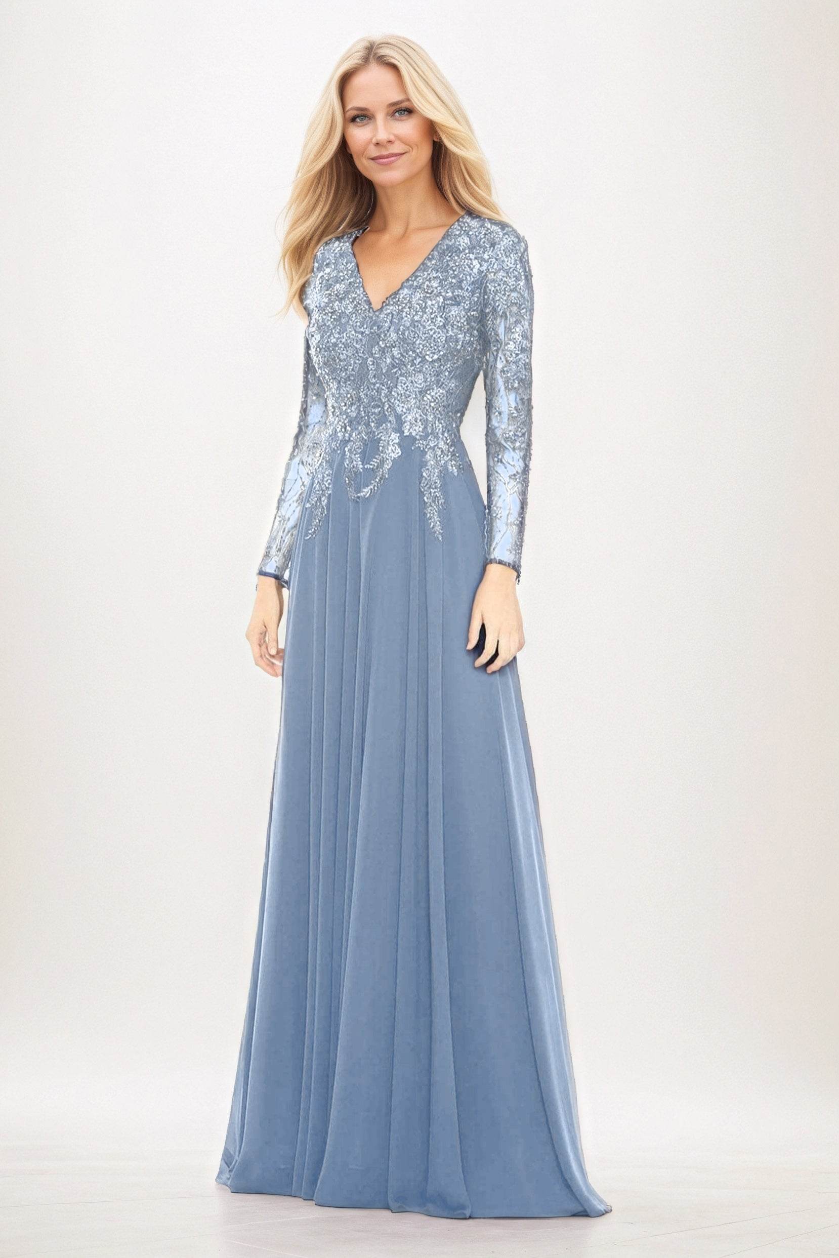 A-Line Maxi Chiffon Mother of the Bride Dresses CM0396 - COCOMELODY