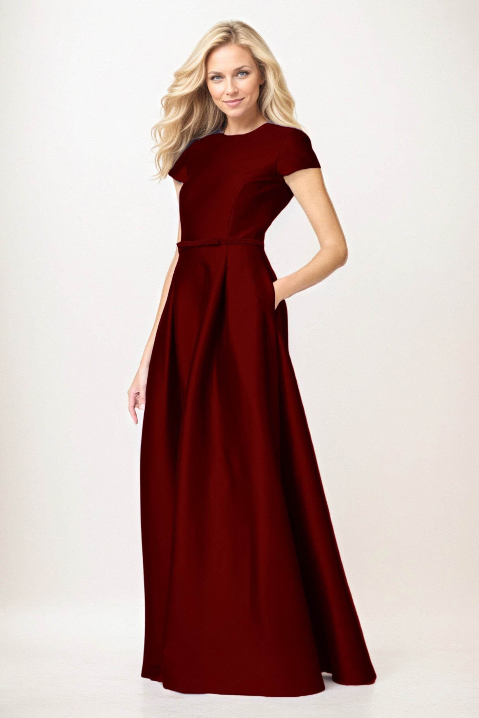 A-Line Maxi Satin Elegant Mother of Bride Dresses Round Neck Short Sleeve Formal Gown COCOMELODY CM0400 A-Line Maxi Satin Elegant Mother of Bride Dresses Round Neck Short Sleeve Formal Gown COCOMELODY CM0400