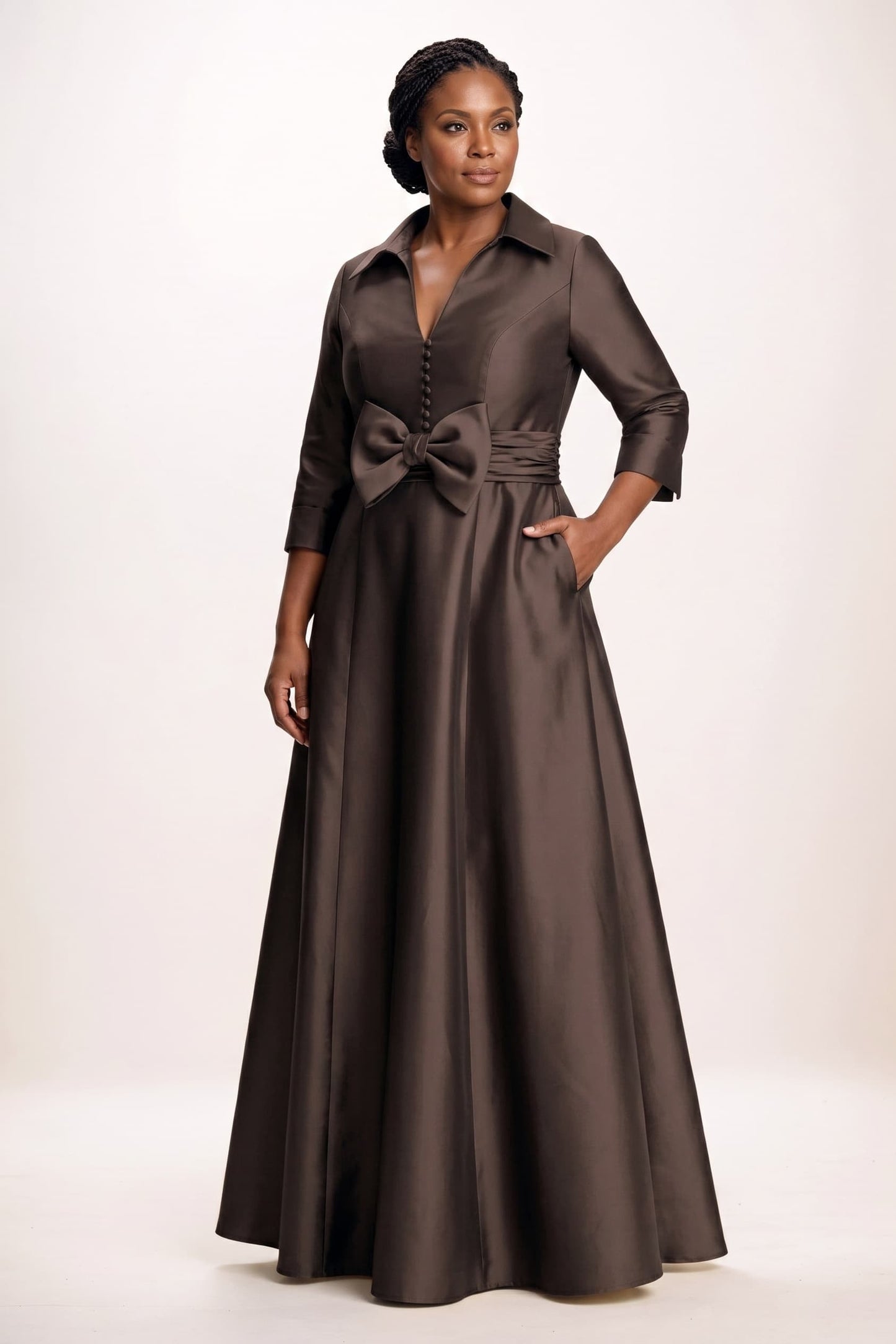 A-Line Maxi Mikado Mother of the Bride Dresses CM0402 - Bitter Chocolate - COCOMELODY