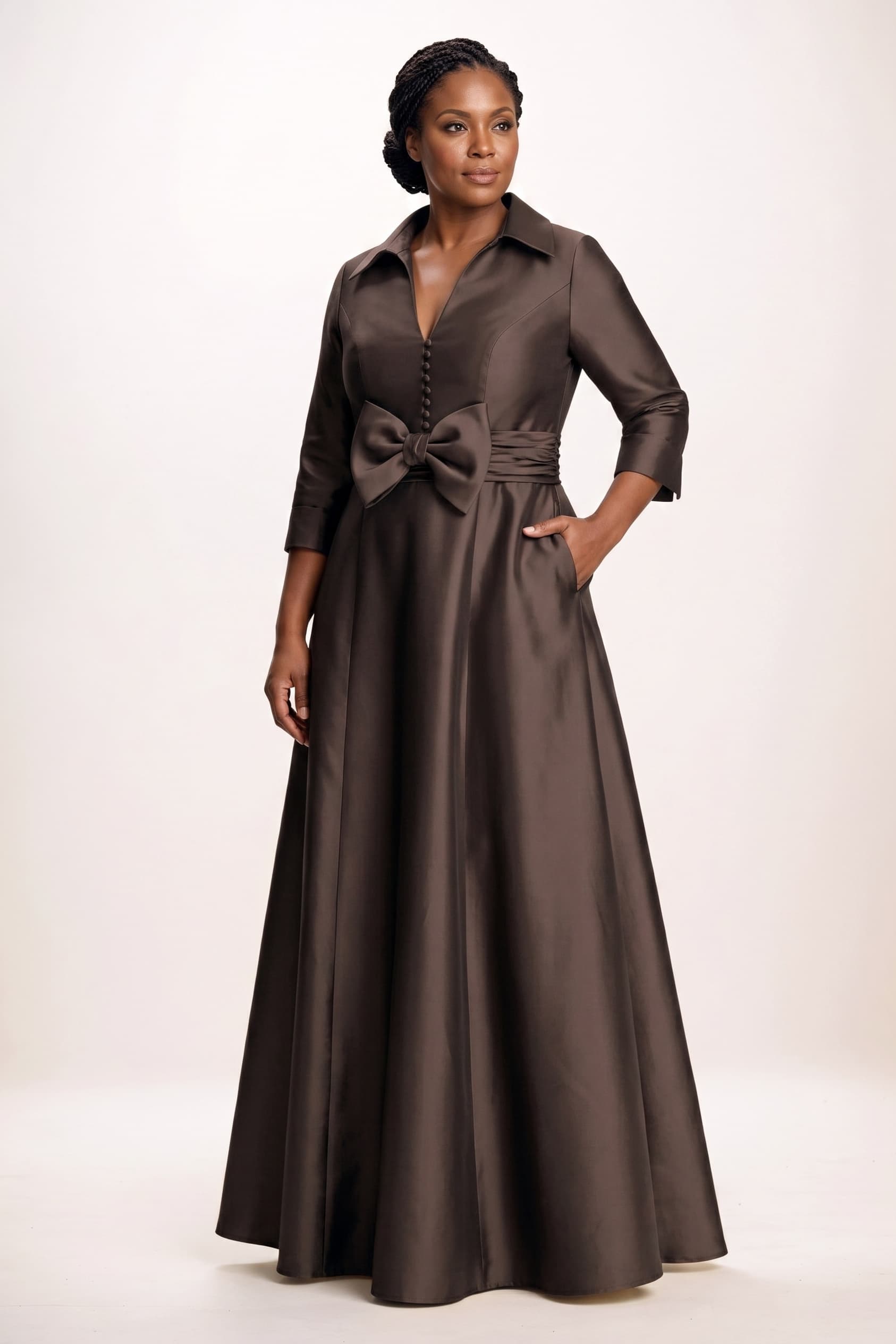 A-Line Maxi Mikado Mother of the Bride Dresses CM0402 - Bitter Chocolate - COCOMELODY
