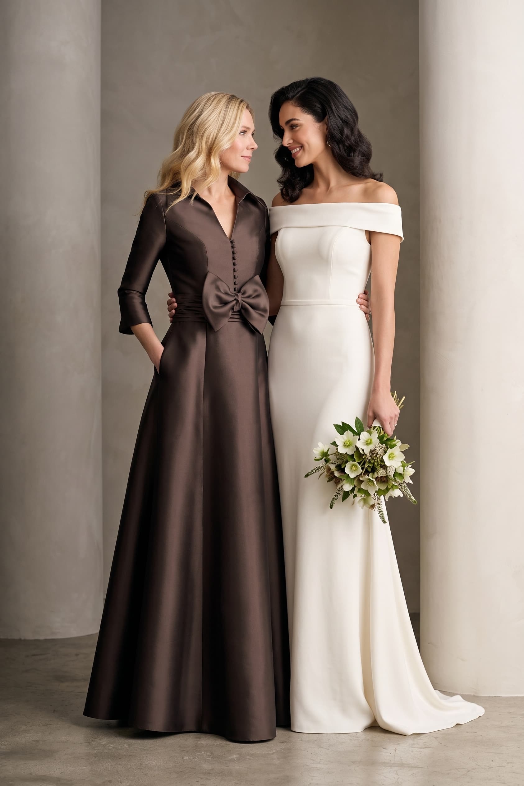 A-Line Maxi Mikado Mother of the Bride Dresses CM0402 - Bitter Chocolate - COCOMELODY