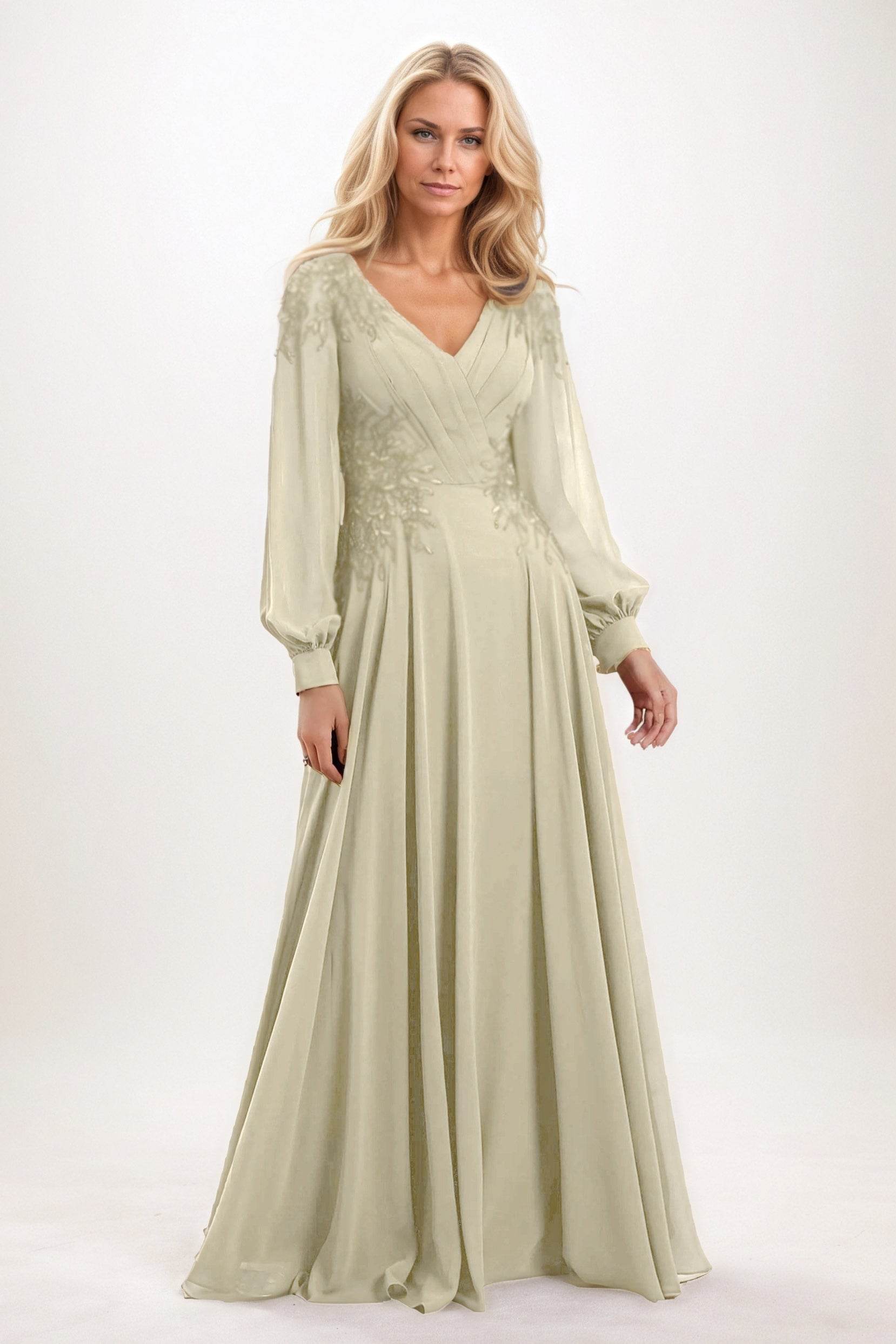 A-Line Maxi Chiffon Mother of the Bride Dresses CM0405 - COCOMELODY