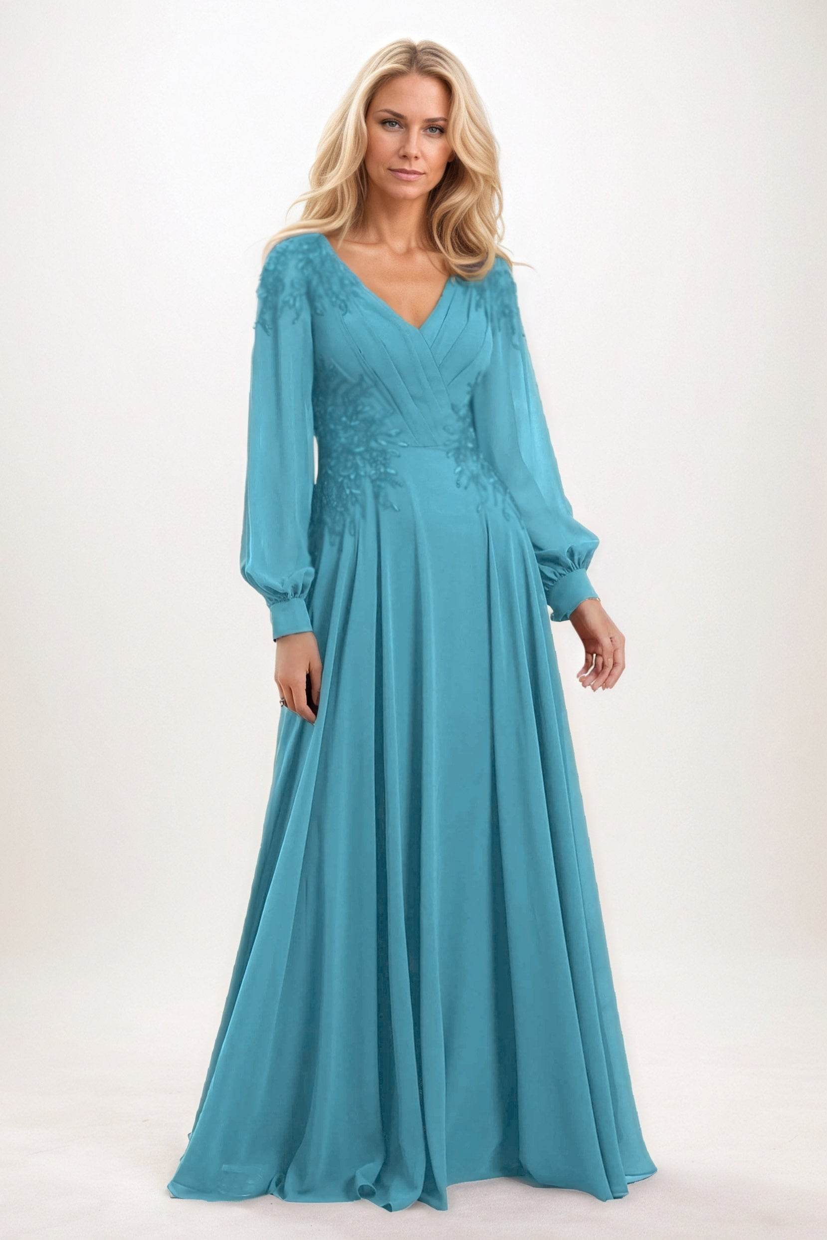 A-Line Maxi Chiffon Mother of the Bride Dresses CM0405 - COCOMELODY