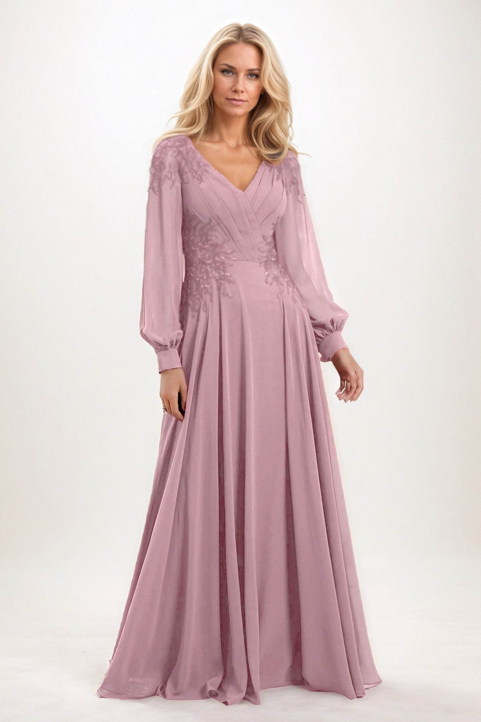 A-Line Maxi Chiffon Mother of the Bride Dresses CM0405 - COCOMELODY