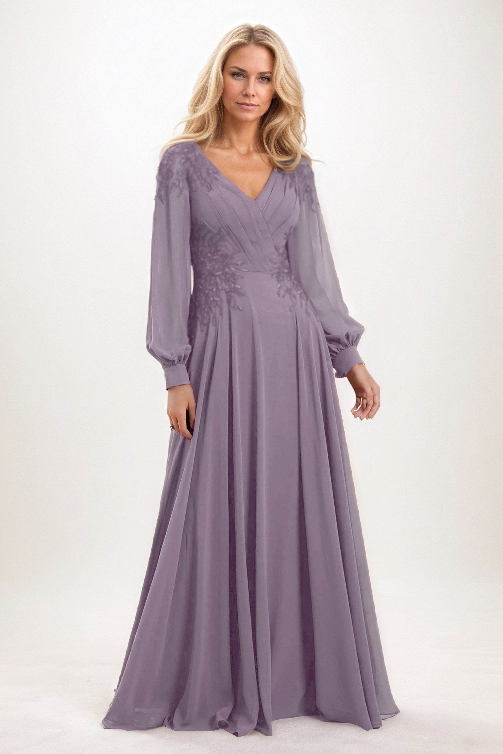 A-Line Maxi Chiffon Mother of the Bride Dresses CM0405 - COCOMELODY