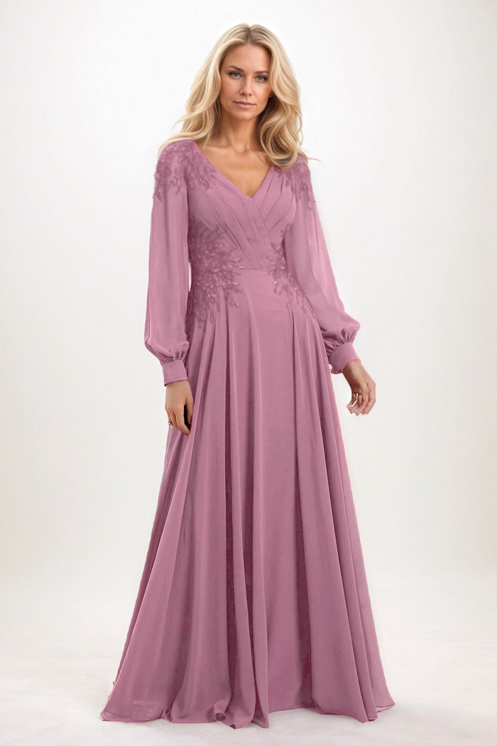 A-Line Maxi Chiffon Mother of the Bride Dresses CM0405 - COCOMELODY