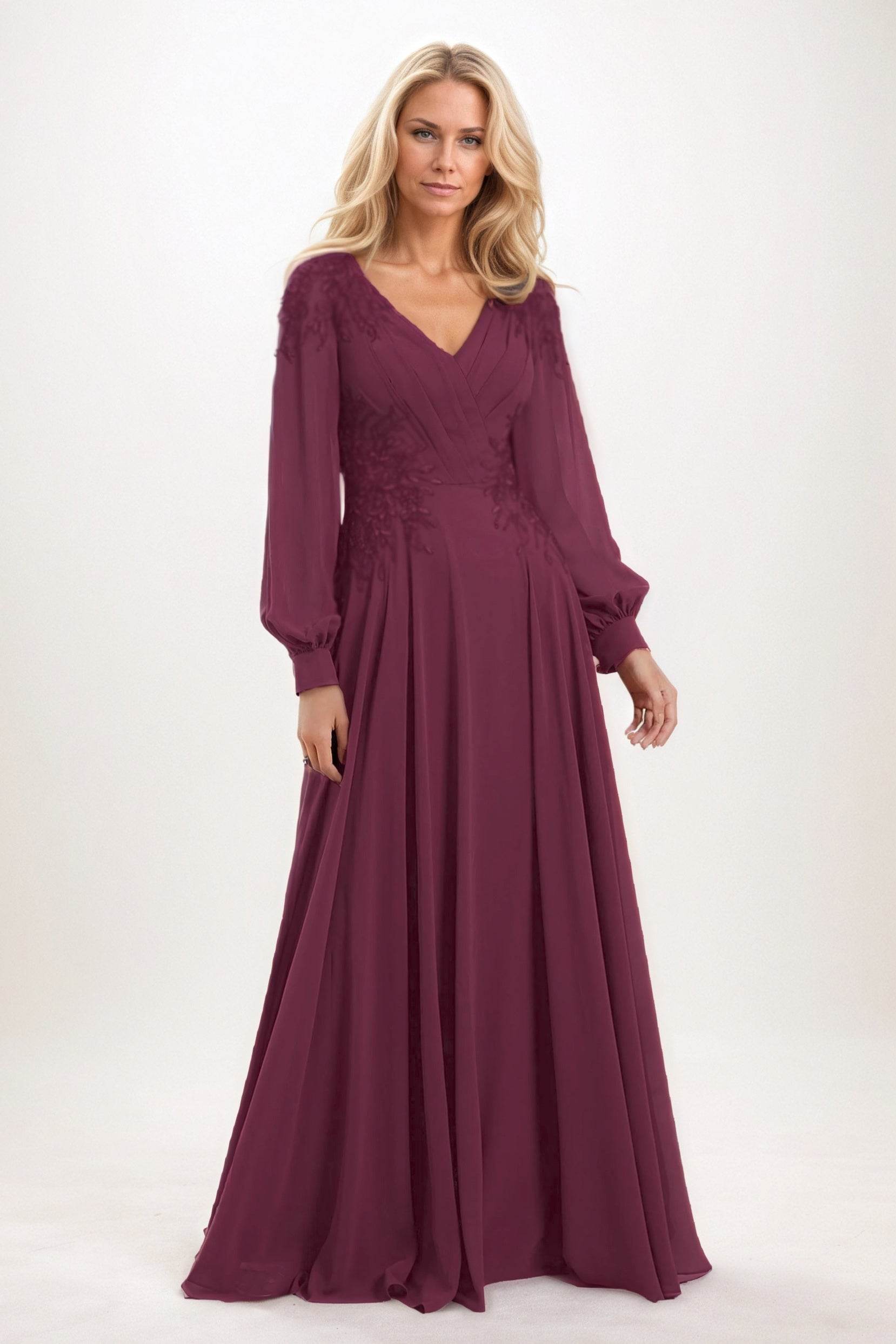 A-Line Maxi Chiffon Mother of the Bride Dresses CM0405 - COCOMELODY