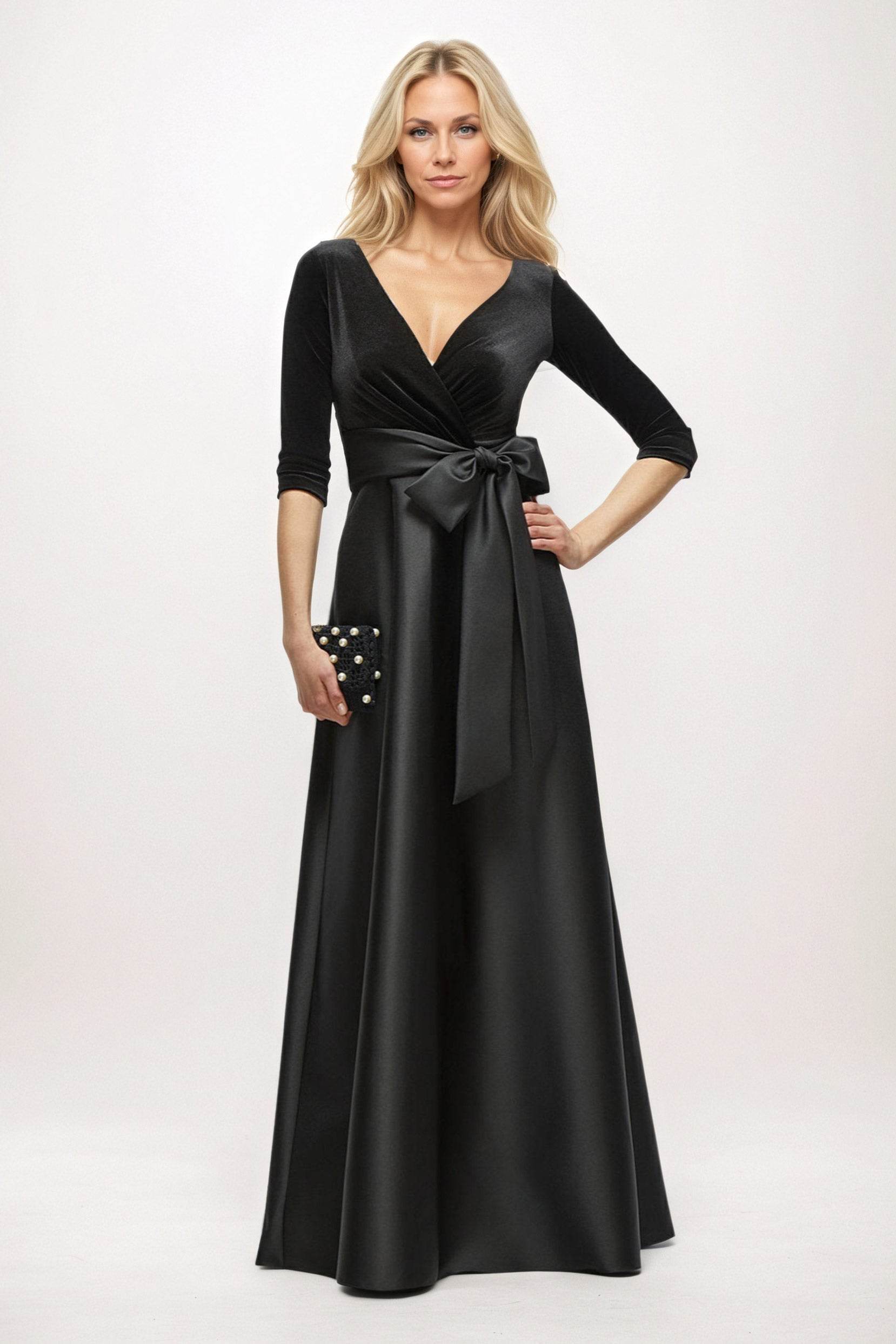 A-Line Maxi Velvet Satin Mother of the Bride Dresses COCOMELODY CM0409, Black A-Line Maxi Velvet Satin Mother of the Bride Dresses COCOMELODY CM0409, Black