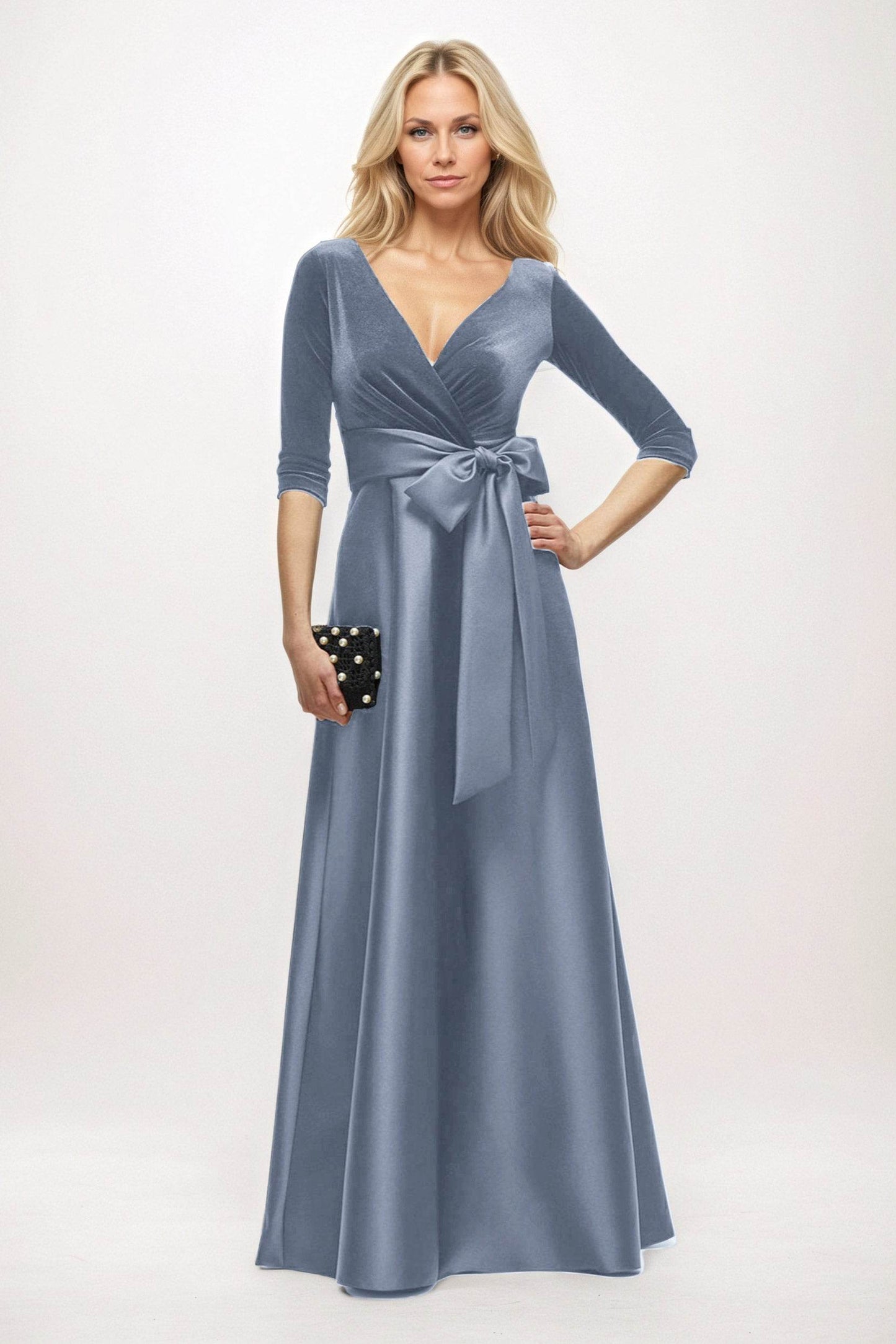 A-Line Maxi Velvet Satin Mother of the Bride Dresses CM0409 - COCOMELODY