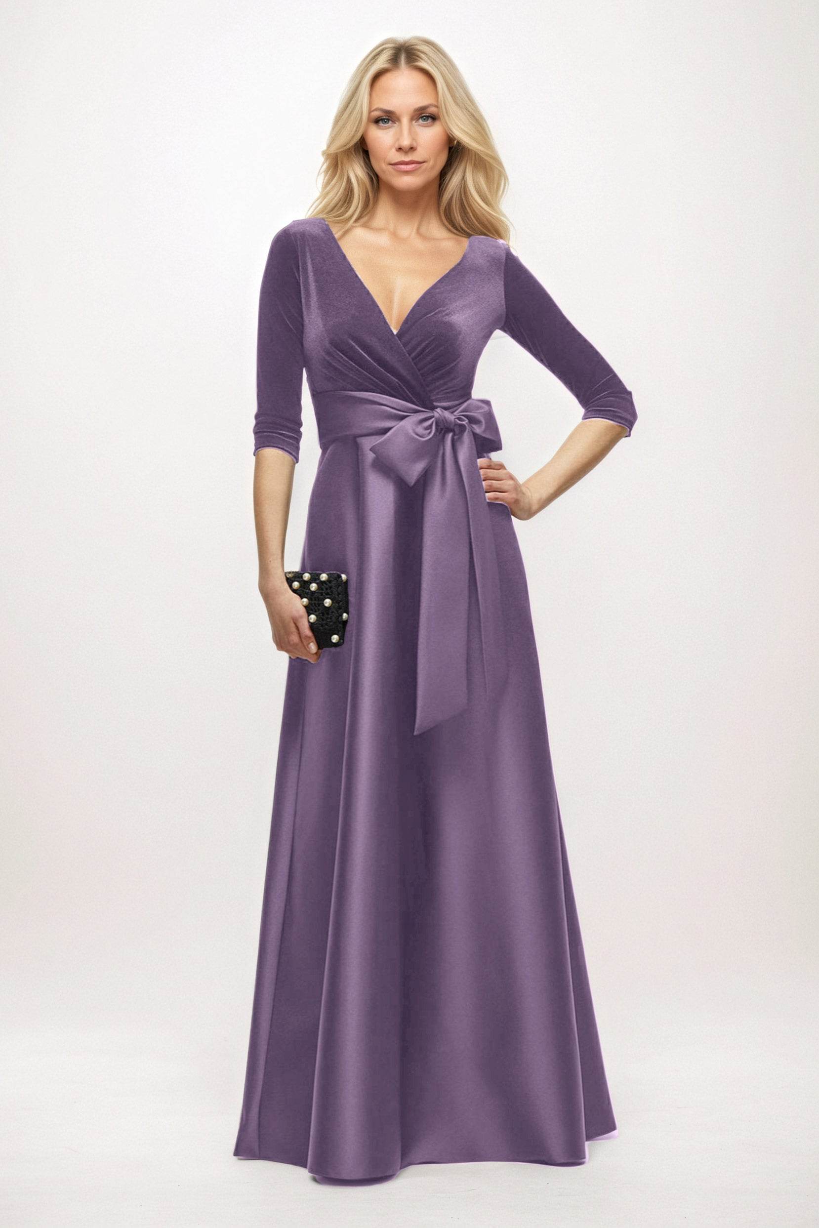 A-Line Maxi Velvet Satin Mother of the Bride Dresses CM0409 - COCOMELODY