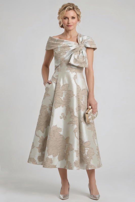 A-Line Tea Length Jacquard Mother of the Bride Dress CM0413