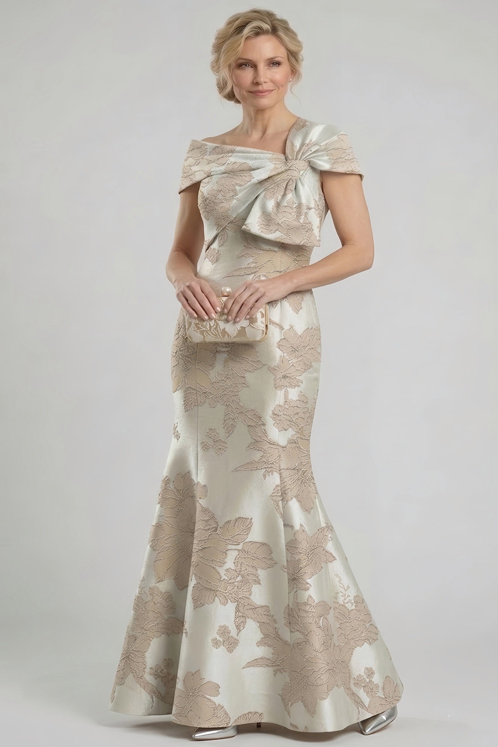 mother of the bride dresses mermaid style Trumpet-Mermaid Floor Length Jacquard Mother of the Bride Dress CM0414, Champagne Floral