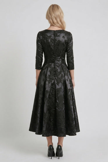 A-Line Tea-Length Jacquard Mother of the Bride Dress CM0415