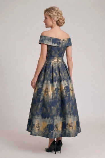 A-Line Tea-Length Jacquard Mother of the Bride Dress CM0427