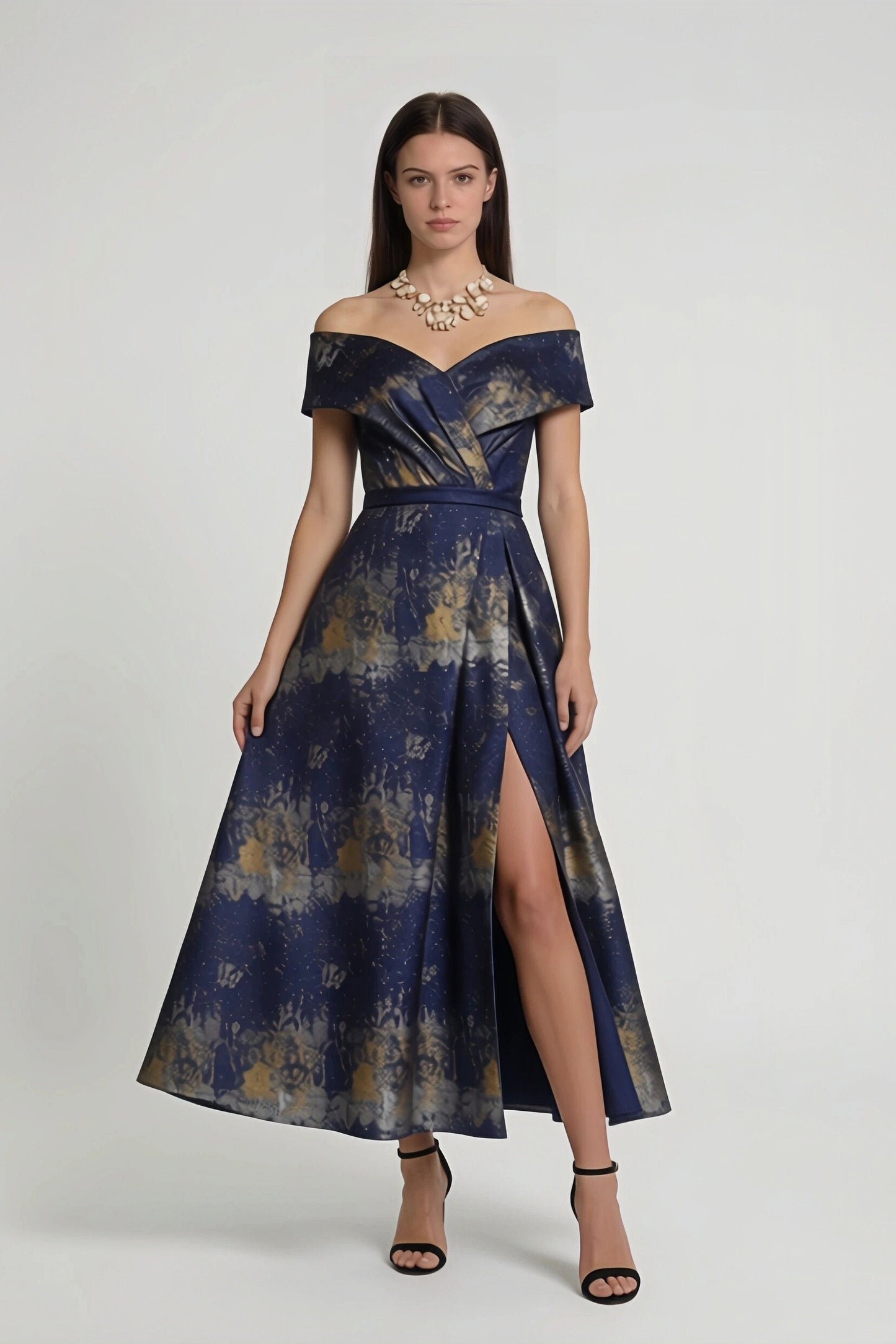 A-Line Tea-Length Jacquard Mother of the Bride Dress CM0429