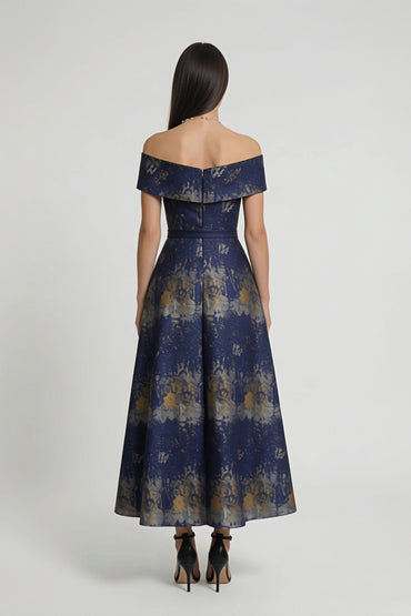 A-Line Tea-Length Jacquard Mother of the Bride Dress CM0429