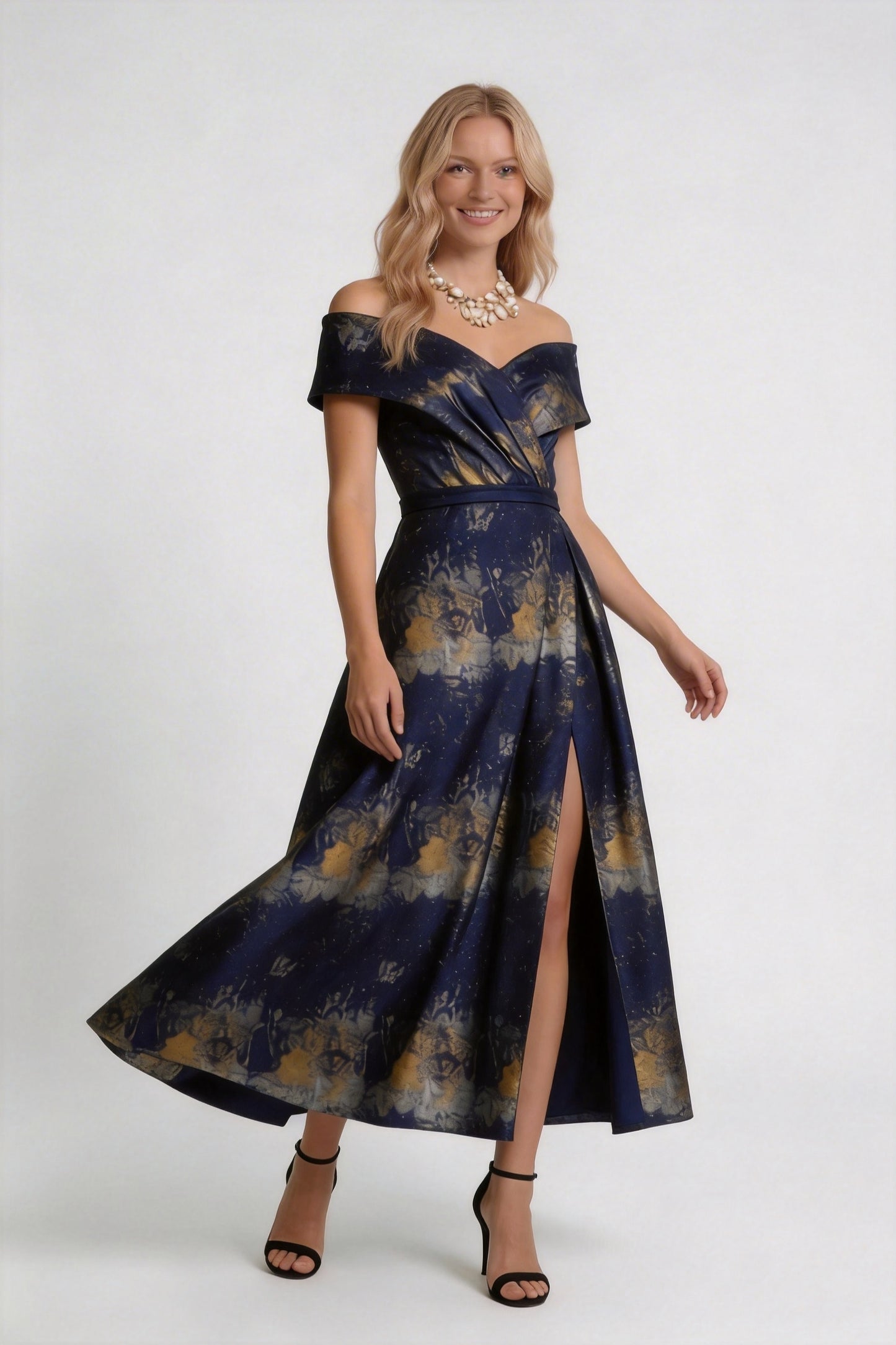 A-Line Tea-Length Jacquard Mother of the Bride Dress CM0429